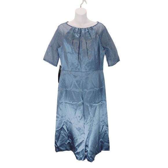 JS Collections Leila Raglan Sleeve Jumpsuit Sequins Blue Satin Womens Size 10 - Picture 3 of 10